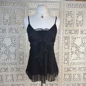 Hazel Black Silk Babydoll Tank Top Sz Small Sequin Beaded Fairy Y2K Whimsigoth